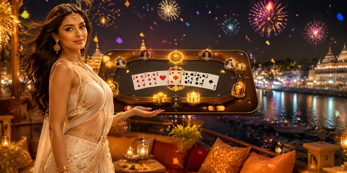Woman in traditional saree enjoying card games in Delhi