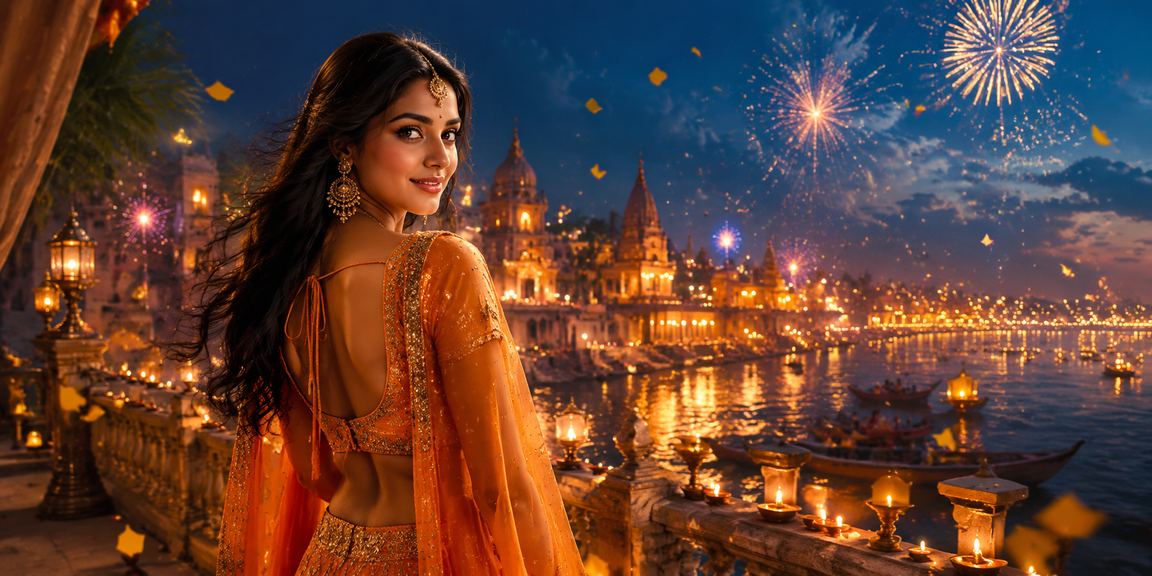 VIP bonus shimmer over Varanasi ghats at night